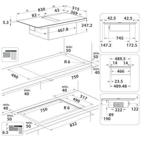 Piano Cottura WVHF83BB a Induzione 4 Zone Cottura da 83 cm Cappa Aspirante Integrata Colore Nero - Foto 5