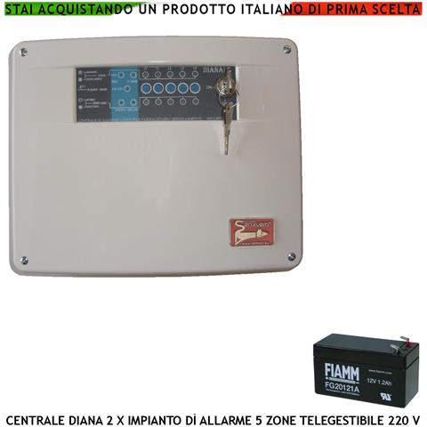 Diana Centrale 5 Zone Allarme Chiave Meccanica Batteria 12 V 1,2 Ah Per Impianto Antifurto Filare Gestisce Sensori Di - Foto 1