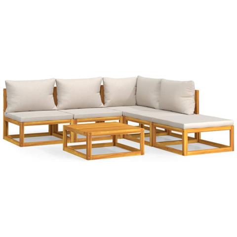 Set Salotto Giardino 6pz Cuscini Grigio Chiaro Legno Massello - Foto 1