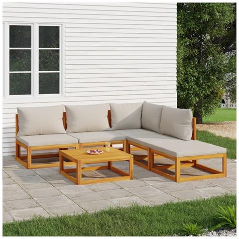 Set Salotto Giardino 6pz Cuscini Grigio Chiaro Legno Massello - Foto 8