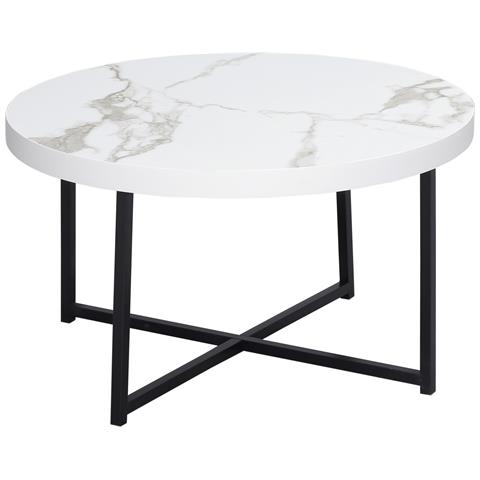 Tavolino Da Caffè Rotondo Con Piano Effetto Marmo In Mdf E Gambe In Metallo, ?80x45 Cm, Bianco - Foto 1