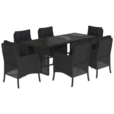 Set Da Pranzo Da Giardino 7 Pz Nero Con Cuscini In Polyrattan - Foto 2