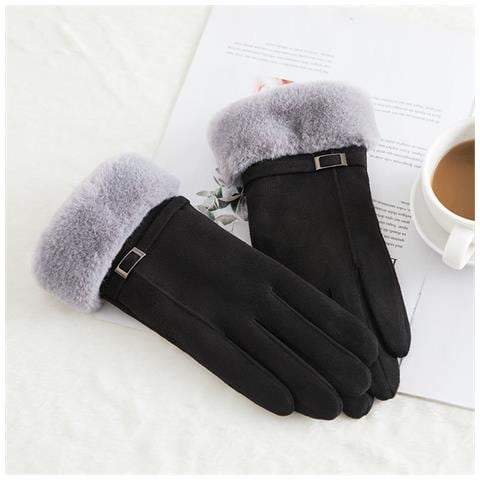 Guanti In Pelle Scamosciata Da Donna Touchscreen Calore Invernale Black - Foto 2
