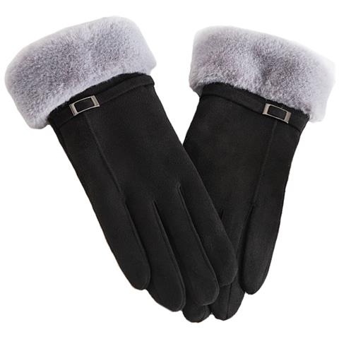 Guanti In Pelle Scamosciata Da Donna Touchscreen Calore Invernale Black - Foto 3