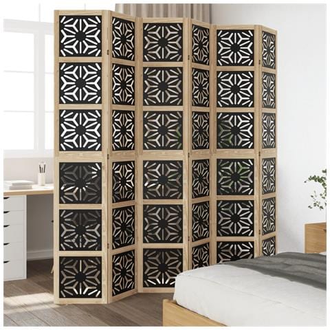 Divisorio Ambienti 6 Pannelli Marrone E Nero Legno Di Paulownia - Foto 3