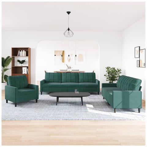 Set Di Divani 3 Pz Con Cuscini Verde Scuro In Velluto - Foto 3