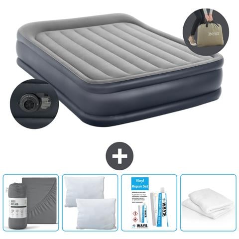 Set Materassino Gonfiabile - 203x152x42 Cm - Blu Scuro - Include Accessori Coordinati - Foto 1