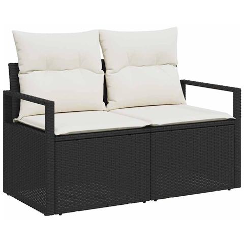 Divano da giardino a 2 posti con cuscini in polyrattan nero - Foto 1