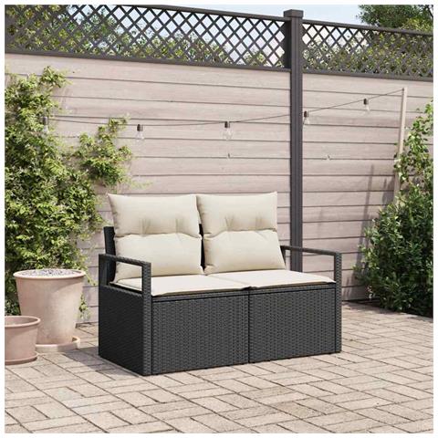 Divano da giardino a 2 posti con cuscini in polyrattan nero - Foto 2