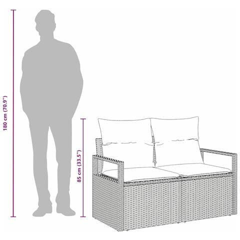 Divano da giardino a 2 posti con cuscini in polyrattan nero - Foto 9