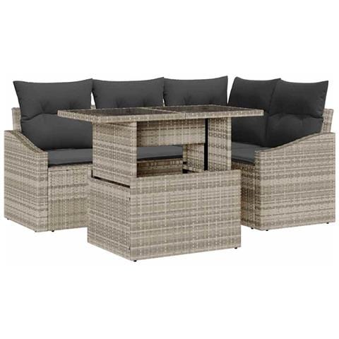 Set di divani da giardino a 5 pezzi con cuscini grigio chiaro in rattan sintetico - Foto 1