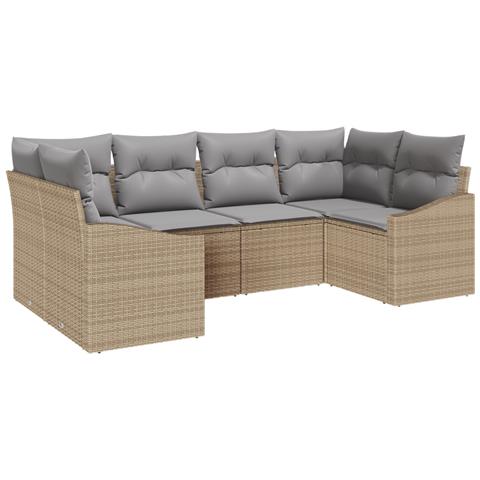 Set Divani da Giardino a 6 Pezzi con Cuscini Beige Polyrattan - Foto 1