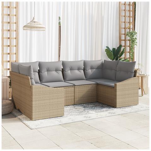 Set Divani da Giardino a 6 Pezzi con Cuscini Beige Polyrattan - Foto 2