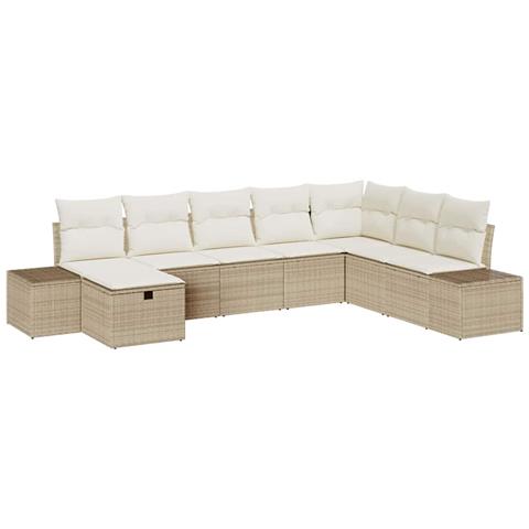 Set Divano da Giardino 8 Pezzi con Cuscini Beige in Polirattan - Foto 1