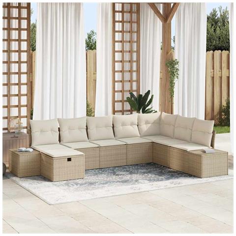 Set Divano da Giardino 8 Pezzi con Cuscini Beige in Polirattan - Foto 2