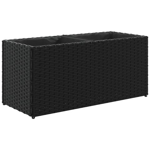 Fioriera da Giardino con 2 Vasi Nera 72x30x32 cm in Polyrattan - Foto 1