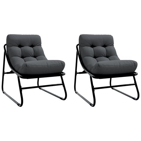 Sedie Rilassanti da Giardino 2 pz con Cuscino Nera 60x80x71 cm Acciaio - Foto 1