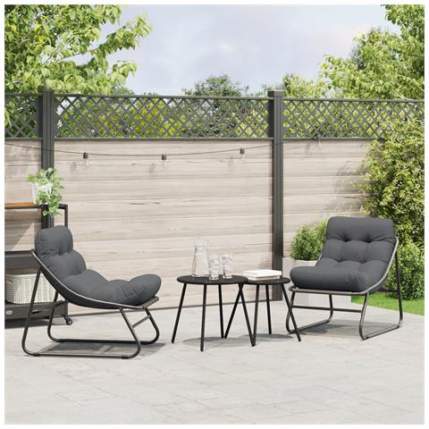 Sedie Rilassanti da Giardino 2 pz con Cuscino Nera 60x80x71 cm Acciaio - Foto 2