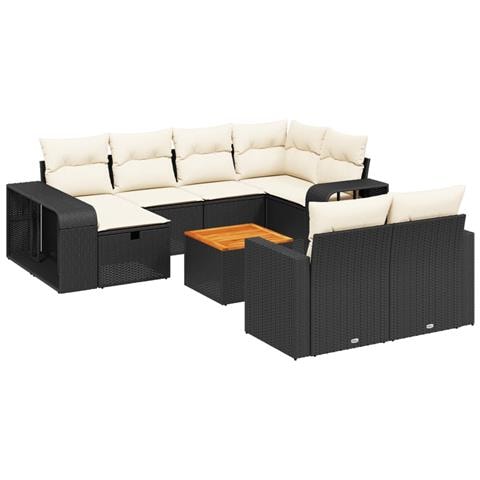 Set Divani da Giardino 11 pz con Cuscini in Polyrattan Nero - Foto 1