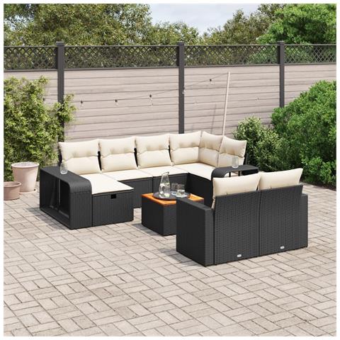 Set Divani da Giardino 11 pz con Cuscini in Polyrattan Nero - Foto 2