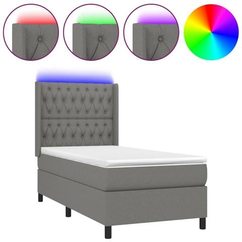 Letto a Molle Materasso e LED Grigio Scuro 90x190 cm in Tessuto - Foto 1