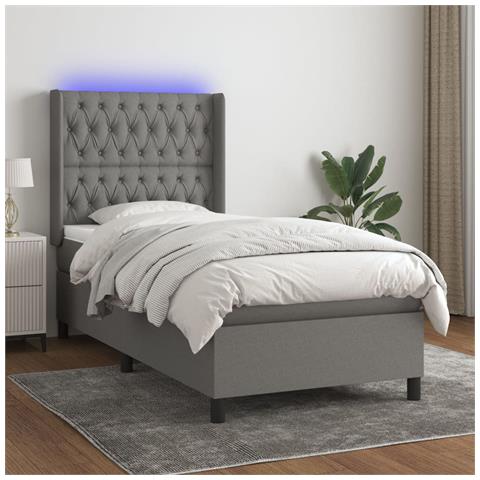 Letto a Molle Materasso e LED Grigio Scuro 90x190 cm in Tessuto - Foto 2