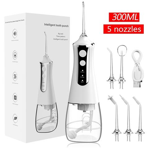 Idropulsore Elettrico Portatile Ricaricabile Usb Con 5 Ugelli Per Pulizia Orale White - Foto 1