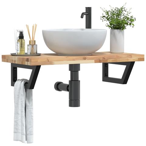 Ripiano A Parete Per Lavabo In Acciaio E Massello Di Acacia - Foto 8