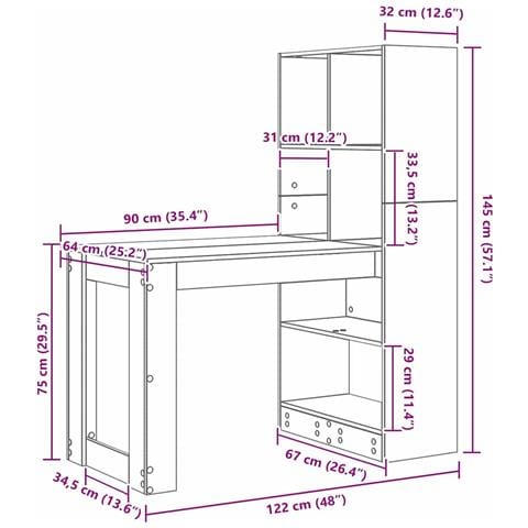 Scrivania Rovere nero 122 x 67 x 145 cm Legno multistrato - Foto 9