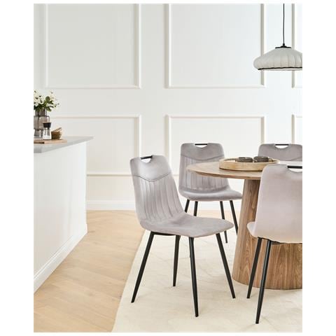 Set Di 4 Sedie Da Pranzo Argyle Velluto Grigio Chiaro - Foto 1