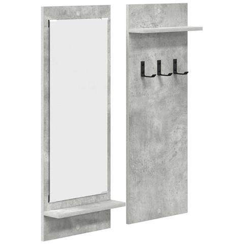 Appendiabiti a muro con specchio Grigio cemento 70 x 10 x 90 cm - Foto 1