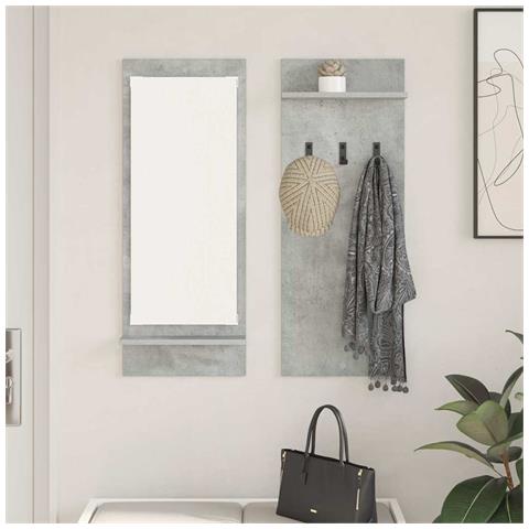 Appendiabiti a muro con specchio Grigio cemento 70 x 10 x 90 cm - Foto 2