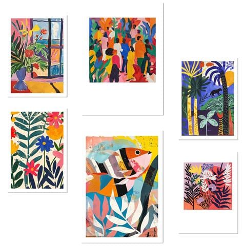 Set Di 6 Stampe Dipinto Decorativo Nei Toni Del Giallo E Del Rosso Di Matisse, Colori Forti Incorniciati Con Illustrazioni Di Design Per Le Pareti A3 & A4 Senza Cornice - Foto 1