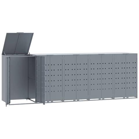 Copribidone con Ruote per 5 Bidoni Grigio 345x79x117cm Acciaio - Foto 1