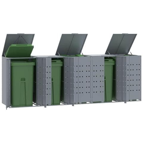 Copribidone con Ruote per 5 Bidoni Grigio 345x79x117cm Acciaio - Foto 2