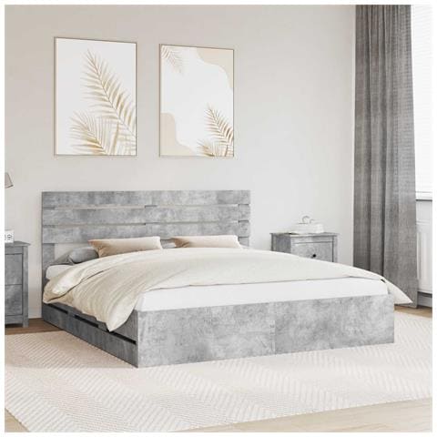 Struttura del letto con cassetto Grigio cemento 200 x 200 cm - Foto 2