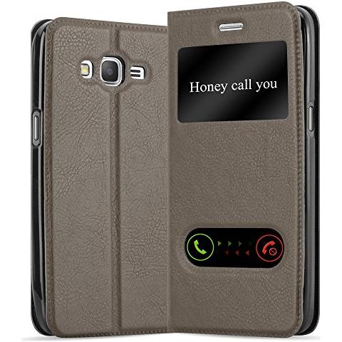 Custodia Compatibile Con Samsung Galaxy Grand Prime In Bruno Pietra - Coperchio Protettivo Con Chiusura Magnetica, Funzione Stand E 2 Finestre Di Visualizzazione - Foto 1