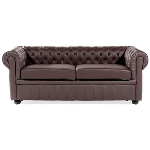 Set Di Divano E Poltrona In Pelle Marrone Chesterfield - Foto 7