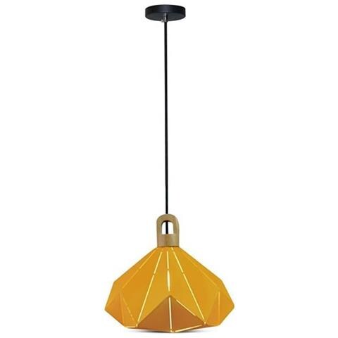 V-tac Vt-7323 Lampadario A Sospensione 1mt E27 In Metallo E Legno Forma Prisma Colore Giallo Ip20 - Sku 3950 - Foto 1