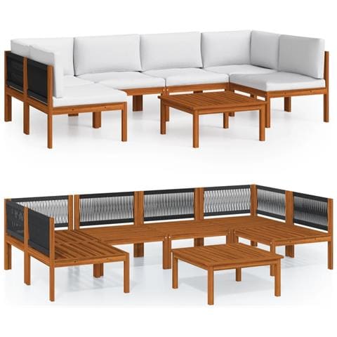 Set Divani Da Giardino 7 Pz Con Cuscini Crema Massello Acacia - Foto 1