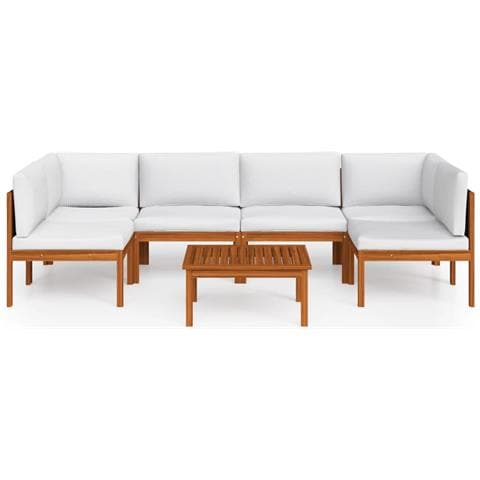 Set Divani Da Giardino 7 Pz Con Cuscini Crema Massello Acacia - Foto 10