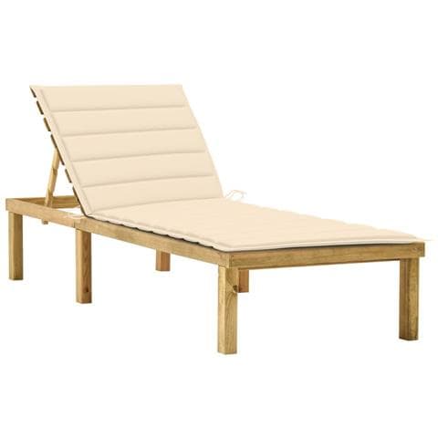 Lettino da Giardino con Cuscino Crema Legno Pino Impregnato - Foto 1