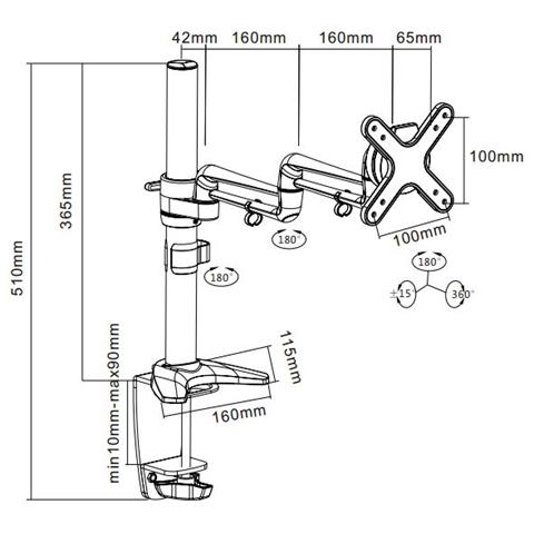 23250, Clamp, 75 x 75 mm, 100 x 100 mm, 75 x 75,100 x 100 mm, Computer monitor, -15 - 15° - Foto 2