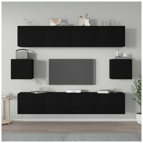 Set Mobili Porta Tv 6 Pz Nero In Legno Multistrato - Foto 7