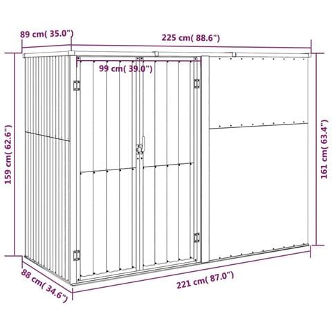 Capanno per Attrezzi Antracite 225x89x161 cm Acciaio Zincato - Foto 2