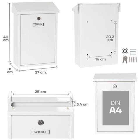 Premium E5601 Cassetta Postale Individuale In Acciaio, Cassetta Della Posta Da Parete, Dimensione M (din A4 E Riviste), Bianco - Foto 2