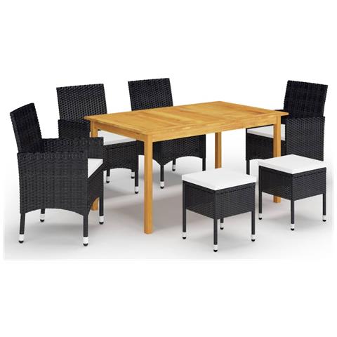 Set Mobili Da Pranzo Per Giardino 7 Pz Nero - Foto 1