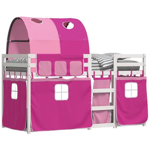 Letto A Castello Con Tende Rosa 90x200 Cm Legno Massello Pino - Foto 2