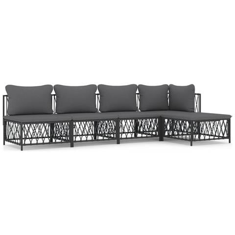 Set Salotto da Giardino 5 pz con Cuscini in Acciaio Antracite - Foto 1