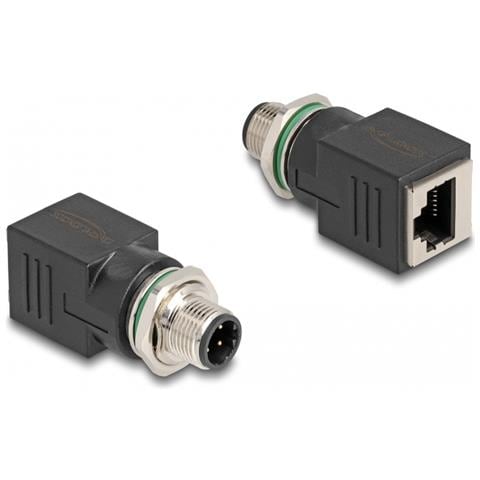 M12 Adattatore a 4 pin maschio D-coded femmina per RJ45 femmina dritto - Foto 1